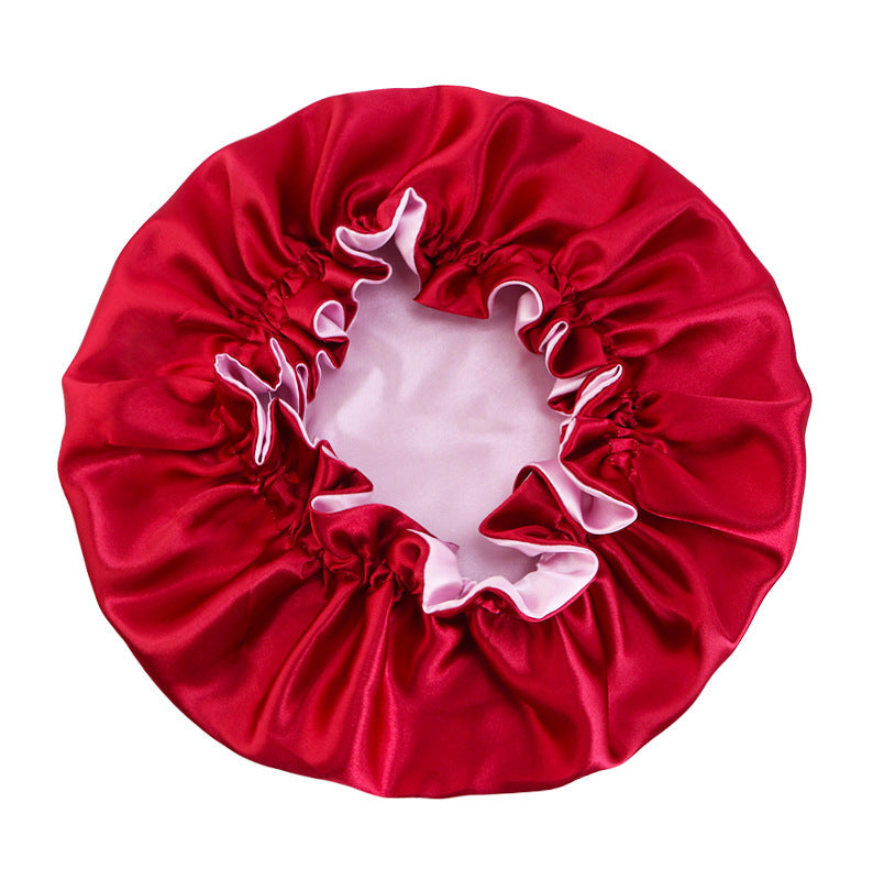Auricularie Edge Color Solid Color Double Layer Nightcap Contrast Color Tapis Hat Silk Beauty Care Cap JDB-443A-2
