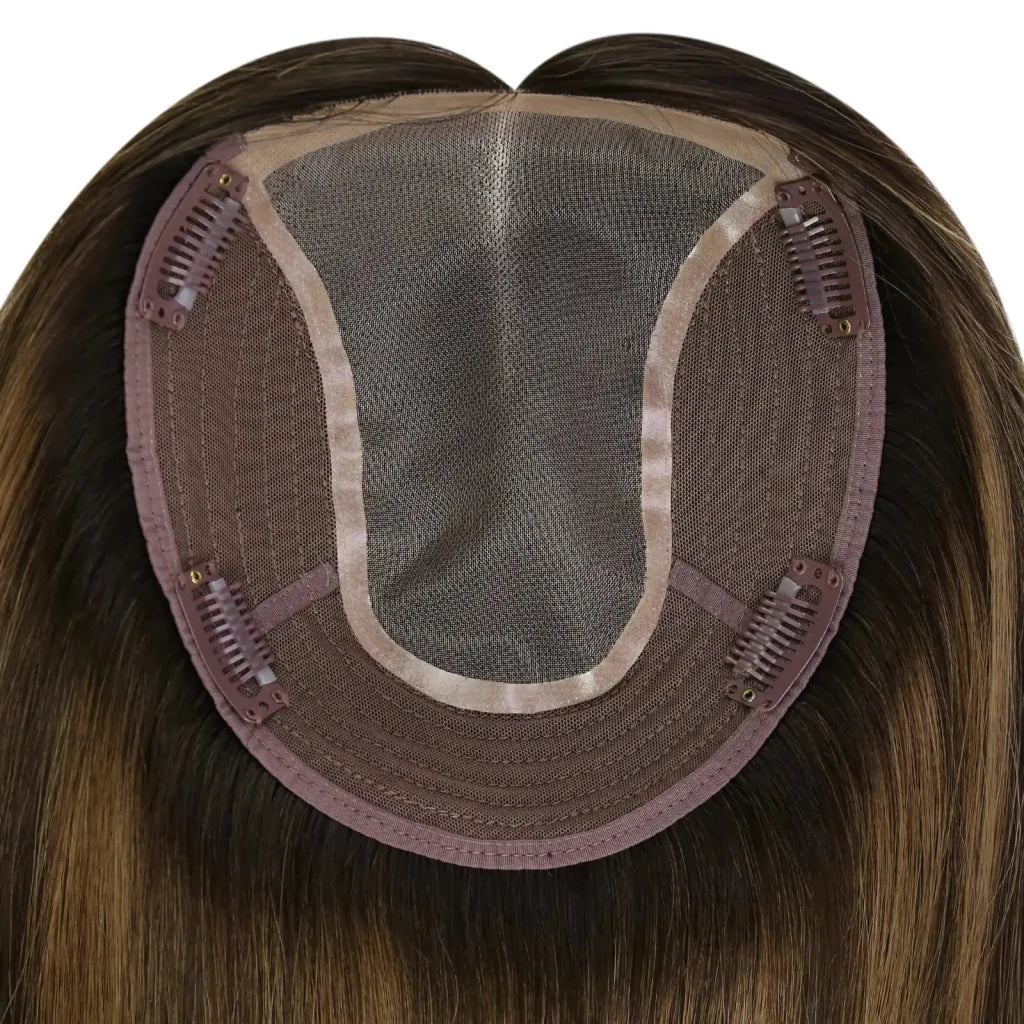 Women Hair Topper 6*7inch Large Base Hair Piece Balayage Brown