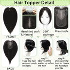 Hair Toppers for Women Real Human Hair 360° No Bangs Upgrade Lace Base Human Hair Toppers