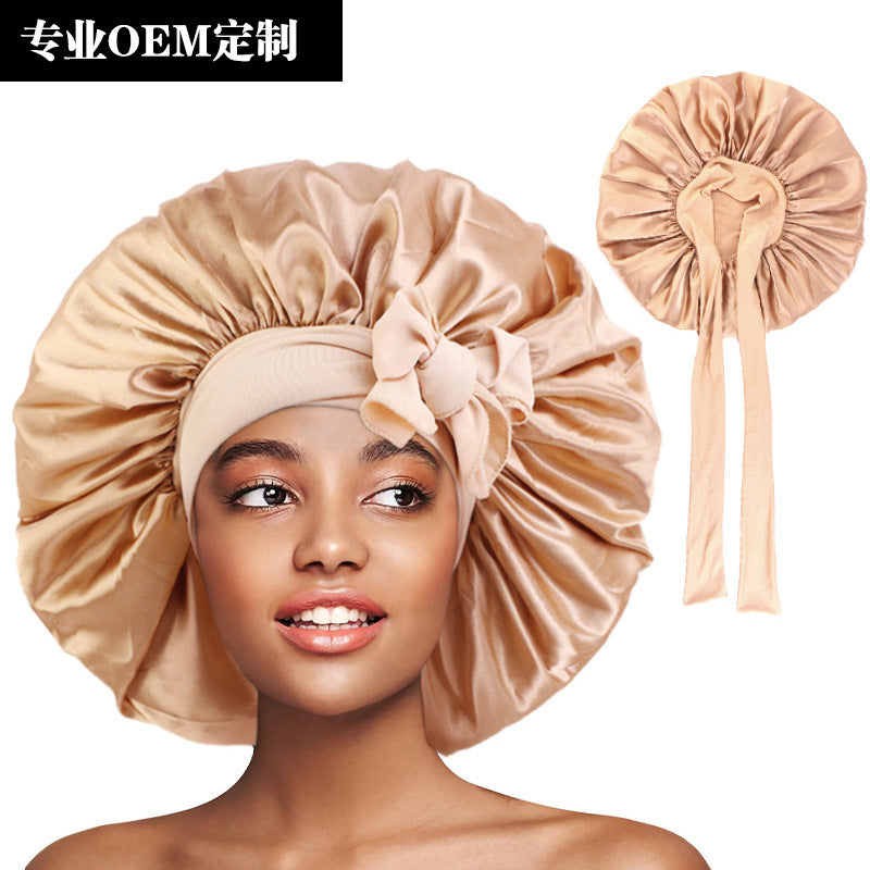 Oversized round hat elastic wide-brimmed ribbon colored nightcap headscarf hat cross-border e-commerce supply TJM-301-3
