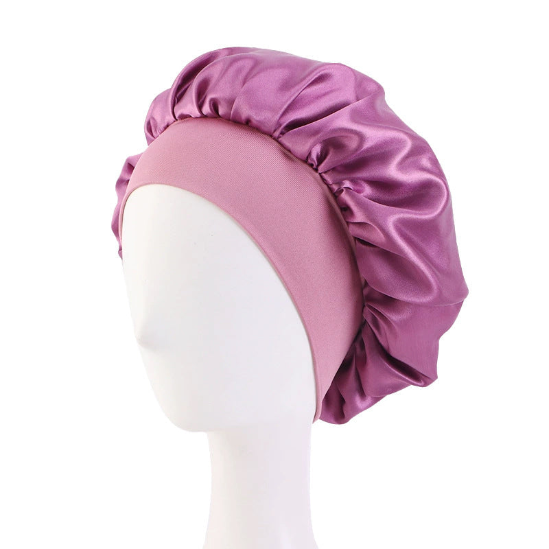 LOGO printing satin nightcap wide brimmed hair band round hat turban hat beauty salon home hat TJM-301