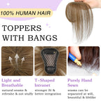 Clip in Bangs 100% Human Hair Toppers 360°3D Hair Pieces Clip On Air Bangs Extensions
