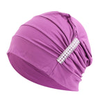Amazon solid color chemotherapy cap confinement cap pearl accessories modal cotton headscarf cap nightcap JDT-241-1C