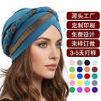Cross-Border Braided Headscarf Hat Factory New Model Gold-Stamped Two-Color Handmade Headscarf Custom-Made Upon Request Jdt-429M