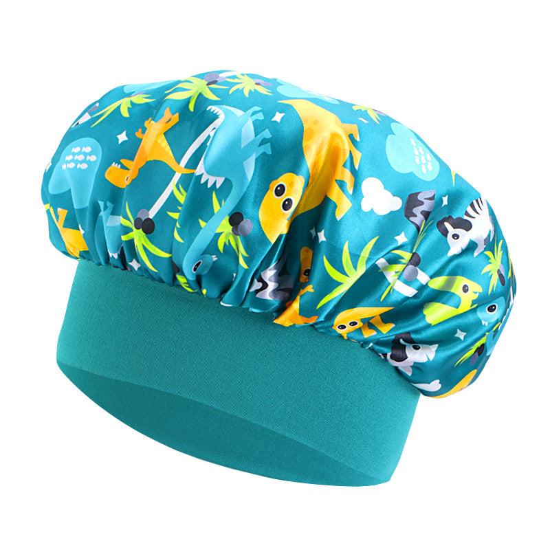Cross-border children's cartoon colored nightcap dinosaur print baby headscarf hat hair care cap JDKB-21A-5
