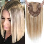 Human Hair Toppers For Women 100% Remy Topper With/Without Bangs 13*15CM Silk Base Clip In Topper 14inch - Blonde