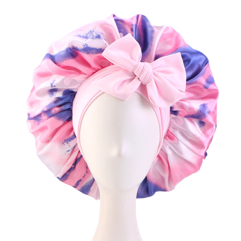 Cross-Border Supply Tie-Dye Ribbon Satin Nightcap, Strap Nightcap, Knotted Hair Protection Cap Jdb-408J-3