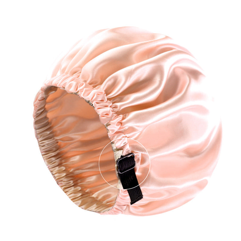 Cross-border supply of colored nightcap invisible flat adjustable buckle silk double shower cap beauty hair care hat