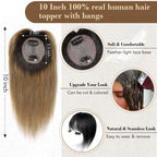 Hair Toppers Real Human Hair 10 inch with Bangs for Women Thinning Hair Dark Grey