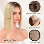Hair Toppers for Women Real Human Hair 5"*5.5"Large Coverage Brown with Blond Highlight Hair Topper No Bangs