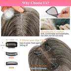 Hair Toppers for Women Gray Hair Toppers for Women 100% Remy Human Hair Grey Hair Toppers for Women with Thinning Hair Clip in Hair Toppers Short Hair Pieces for Women Real Hair Toppers Grey