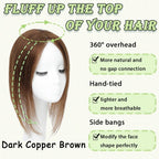 Hair Toppers for Women Real Human Hair 360° No Bangs Upgrade Lace Base Human Hair Toppers