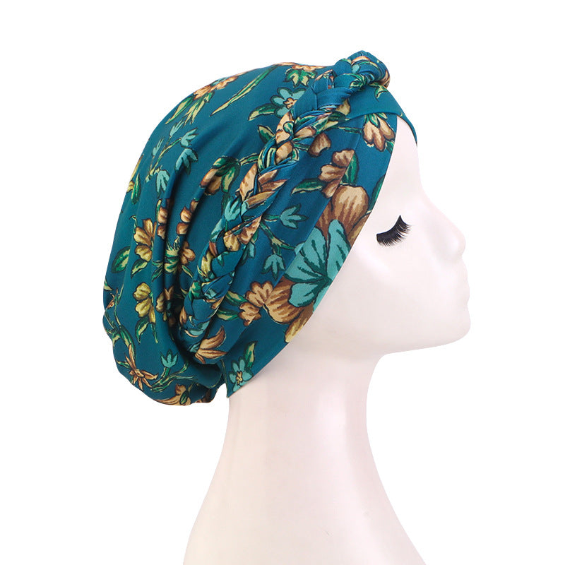Cross-border New Printed Twist Braid Double Cross Twist Hat Bohemian Style Small Hat Stretch Baotou Hat