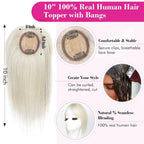 Hair Toppers Real Human Hair 10 inch with Bangs for Women Thinning Hair Dark Grey