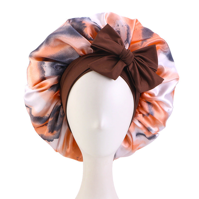 Custom Tie-Dye Elastic Wide-Brimmed Ribbon Sleep Cap Turban Hat Fashion Hat Beauty Chemotherapy Cap