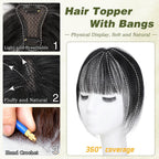 Clip in Bangs 100% Human Hair Toppers 360°3D Hair Pieces Clip On Air Bangs Extensions