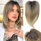 Short Layered Hair Topper with Bangs for Women with Thinning Hair 14 Inch 100% Human Hair Wigs Piece