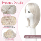Short Layered Hair Topper with Bangs for Women with Thinning Hair 14 Inch 100% Human Hair Wigs Piece