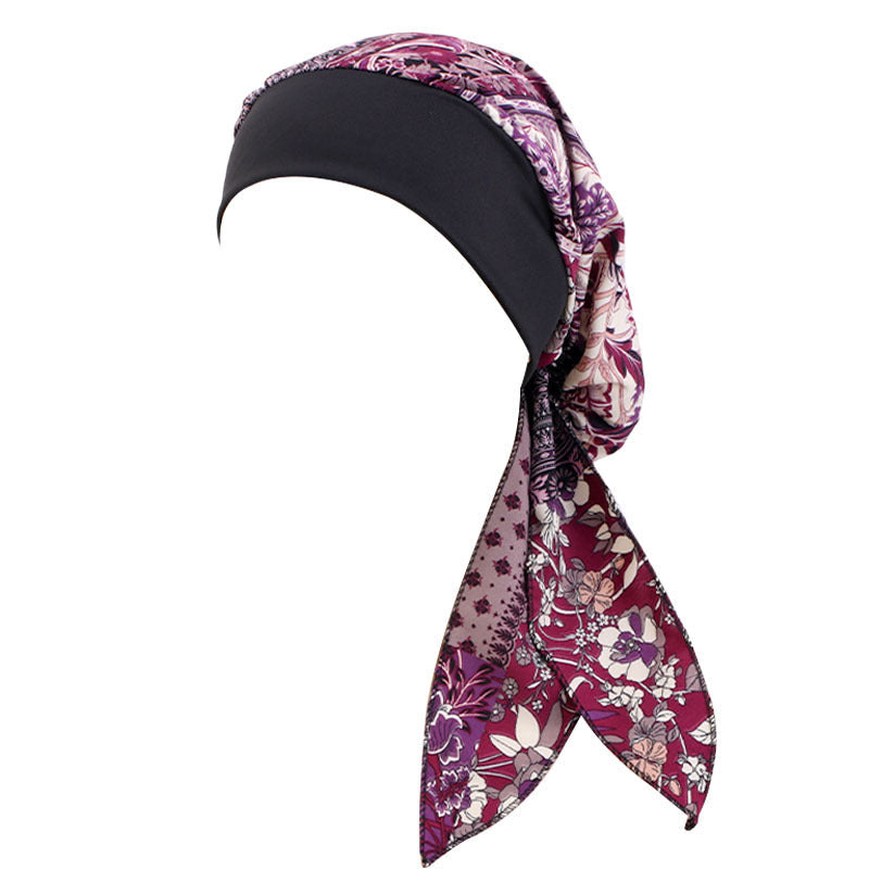 Ethnic Style Tie Tape Cap Elastic Wide Ribbon Baotou Cap Chemotherapy Cap Household Cap JDT-329C