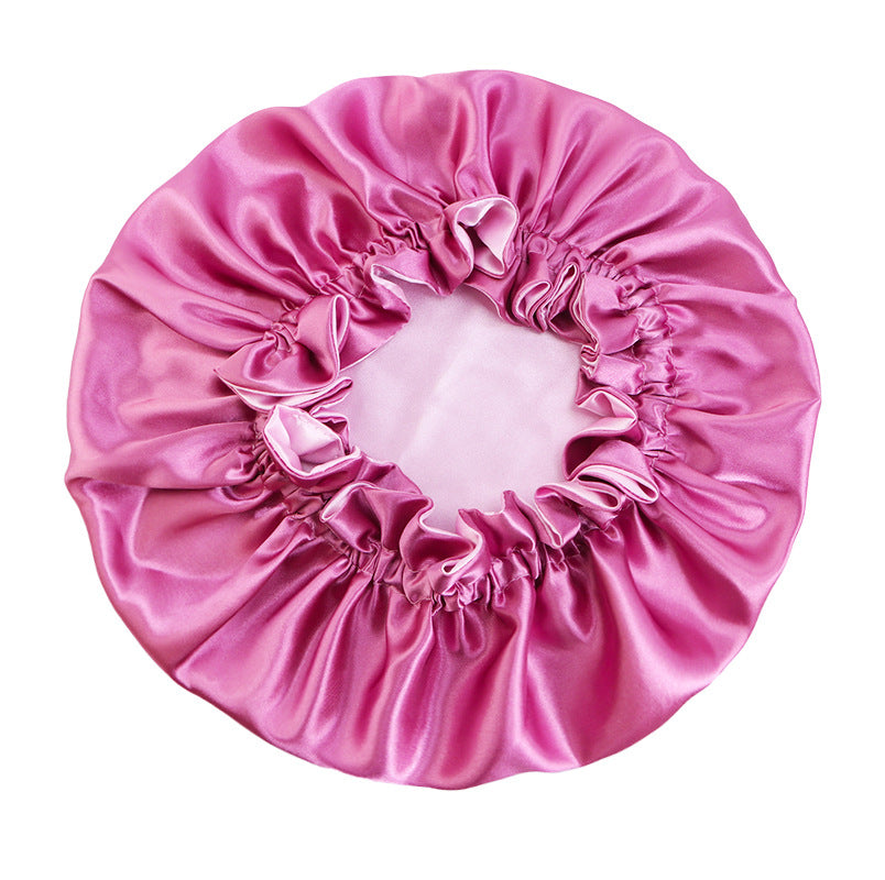 Wooden ear satin double-layer nightcap African style contrast color headscarf cap home round cap solid color beauty perm cap