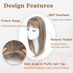 Hair Topper with Bangs Hair Clip 360° 3D Cover Fluffy Wigs Hair Piece with Thinning Hair