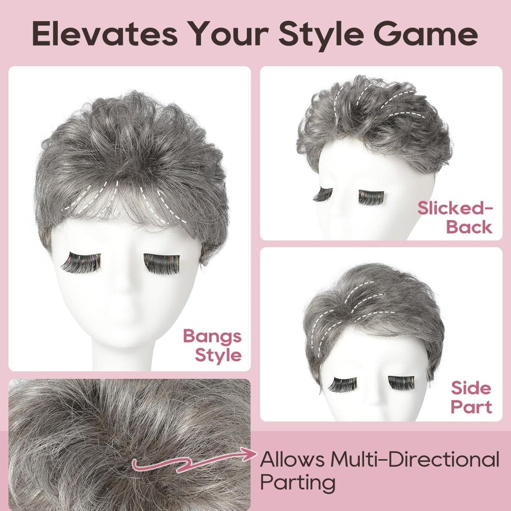 Short Wiglet Hair Topper for Women with Thinning Hair Large Coverage Synthetic Top Grey