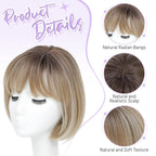 Human Hair Pieces Short Bob Hair Toppers with Bangs Side Part Hair