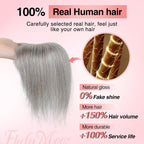 Human Hair Toppers for women 10 Inch Clip in Bangs 100％ Human Hair Toppers for Thinning Hair Cover Hair Pieces with Silk Base-Silver White