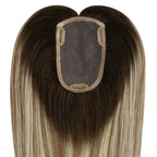 3*5inch Hair Topper Remy Human Hair Balayage Brown With Blonde Wigs Hair Piece