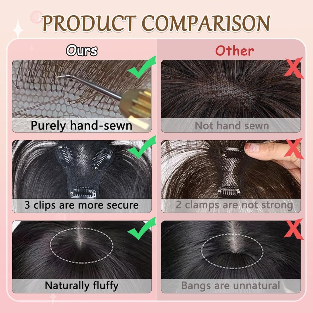 Hair Toppers for Women Real Human Hair Bangs Hair Clip French Fake Clip in Bangs Hair Pieces
