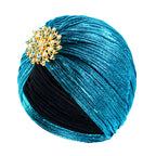 Vintage Alloy Diamond Pleated Gold-Stamped Turban Hat Ethnic Headwrap Tjm-79G