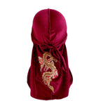 Autumn and Winter thickened gold velvet long tail pirate hat Chinese dragon hot stamping strap hip hop cloak DURAG