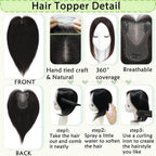Hair Toppers for Women Real Human Hair 360° No Bangs Upgrade Lace Base Human Hair Toppers