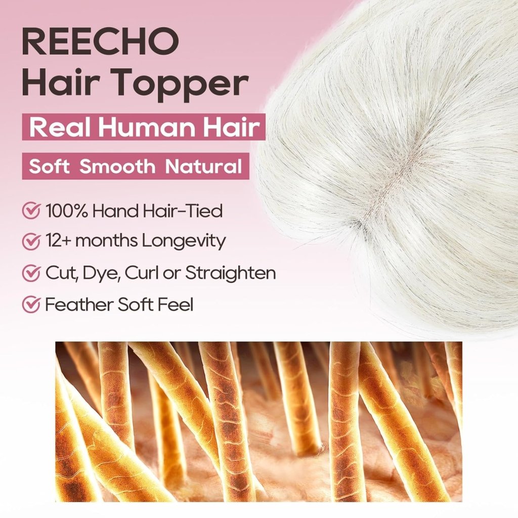 Real Human Hair Topper 10 inch Women Hair Toppers for Thinning Hair Light Grey Wigs