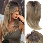 Short Layered Hair Topper with Bangs for Women with Thinning Hair 14 Inch 100% Human Hair Wigs Piece