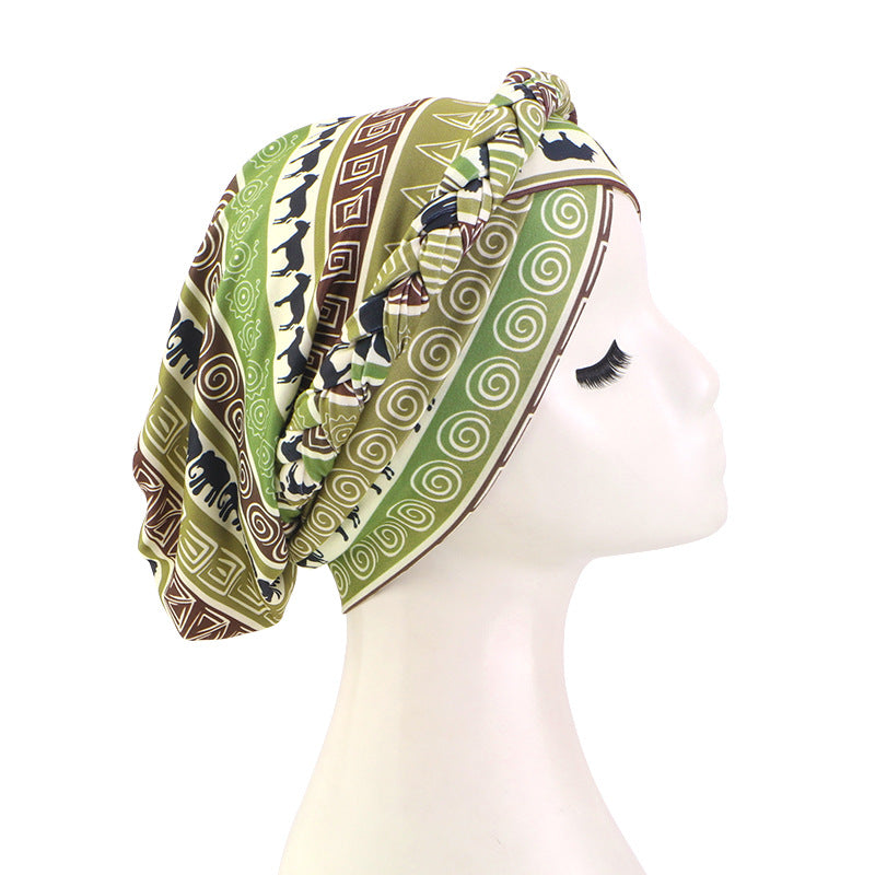 Cross-border New Printed Twist Braid Double Cross Twist Hat Bohemian Style Small Hat Stretch Baotou Hat