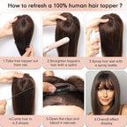 Hair Toppers for Women Real Human Hair 5"*5.5"Large Coverage Brown with Blond Highlight Hair Topper No Bangs
