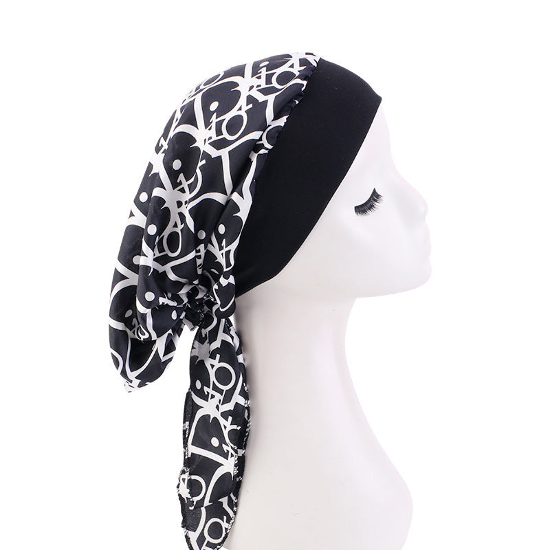Amazon Women's Silk Chemotherapy Hat Nightcap Printed Band Tapes Hat Ethnic Hair Care Hat JDT-329D