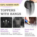 Clip in Bangs 100% Human Hair Toppers 360°3D Hair Pieces Clip On Air Bangs Extensions