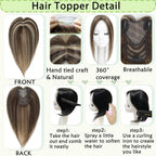 Hair Toppers for Women Real Human Hair 360° No Bangs Upgrade Lace Base Human Hair Toppers