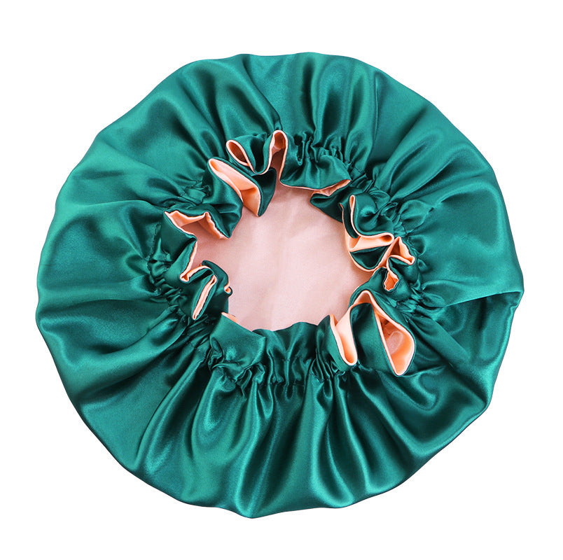Wooden ear satin double-layer nightcap African style contrast color headscarf cap home round cap solid color beauty perm cap