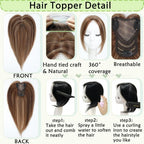 Hair Toppers for Women Real Human Hair 360° No Bangs Upgrade Lace Base Human Hair Toppers