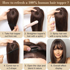 Hair Toppers Real Human Hair 10 inch with Bangs for Women Thinning Hair Dark Grey