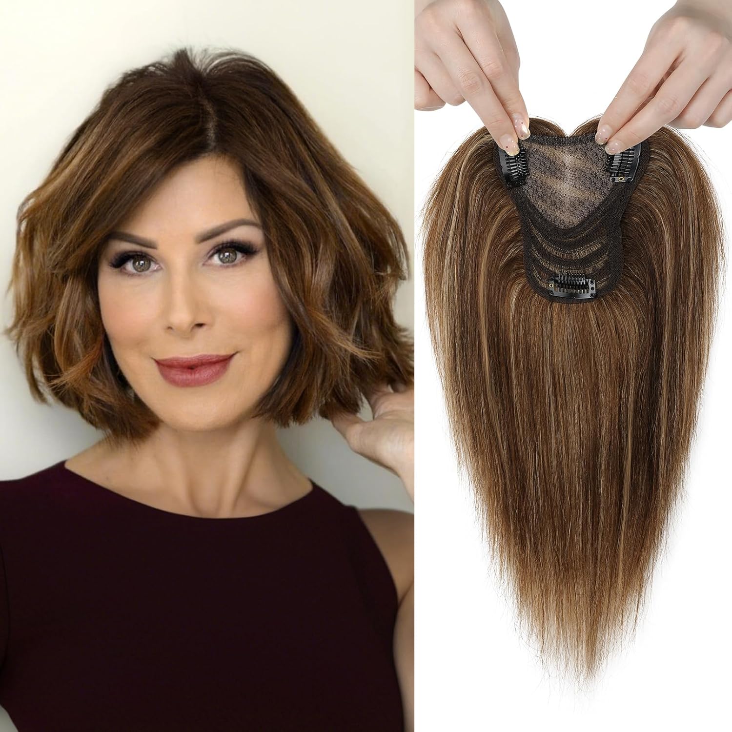 Real Human Hair Topper 10 inch Women Hair Toppers for Thinning Hair Light Grey Wigs