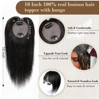 Hair Toppers Real Human Hair 10 inch with Bangs for Women Thinning Hair Dark Grey