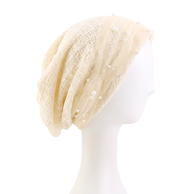 Spring and Autumn New Style Beaded Mesh Cotton Pullover Hat, Headscarf Hat, Head Wrap Cross-Border Hat Jdu-151