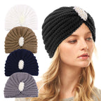 Cross-Border New Autumn and Winter Pearl Diamond Accessories Woolen Turban Hat Ethnic Style Warm Pullover Hat Jdm-138E