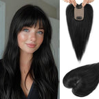 Human Hair Toppers for women 10 Inch Clip in Bangs 100％ Human Hair Toppers for Thinning Hair Cover Hair Pieces with Silk Base-Silver White