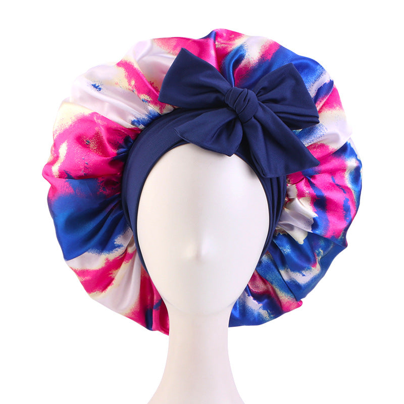 Custom Tie-Dye Elastic Wide-Brimmed Ribbon Sleep Cap Turban Hat Fashion Hat Beauty Chemotherapy Cap