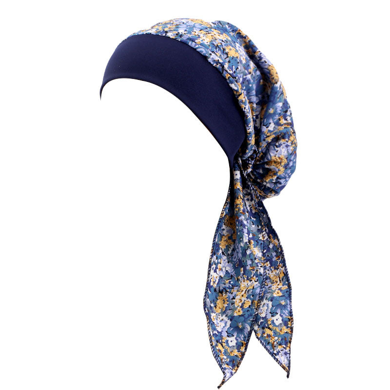 Ethnic Style Tie Tape Cap Elastic Wide Ribbon Baotou Cap Chemotherapy Cap Household Cap JDT-329C
